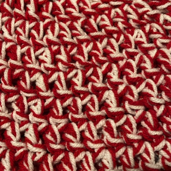 Handmade Adult Unisex Red, White Crochet Beanie Hat - Picture 3 of 5